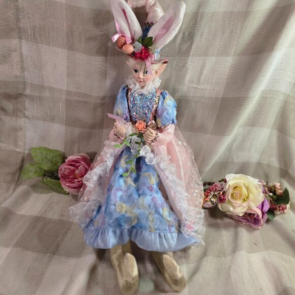 Cynthia Rowley Easter Elf Bunny Shelf Sitter Doll Tabletop Spring Blue Dress - Picture 6 of 6